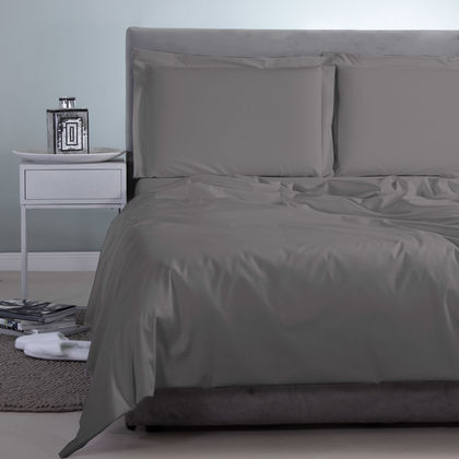 Queen Size Flat Bedsheets 4pcs. Set 250x270cm Satin Cotton Aslanis Home Satin Plain 082 Cool Gray 697920​