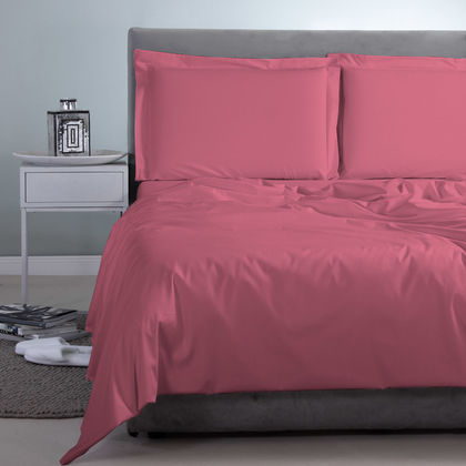 Queen Size Flat Bedsheets 4pcs. Set 250x270cm Satin Cotton Aslanis Home Satin Plain 282 Paradise Pink 697928​