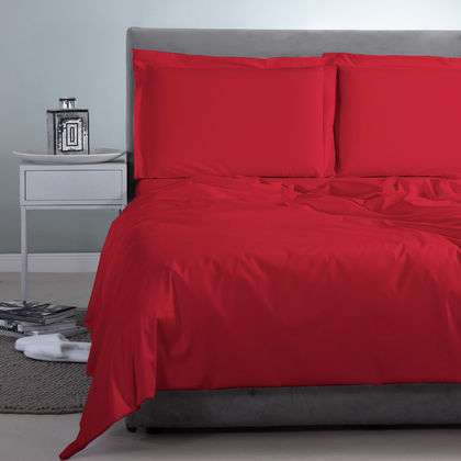 King Size Flat Bedsheets 4pcs. Set 260x265cm Satin Cotton Aslanis Home Satin Plain 118 Chilli Red 698065