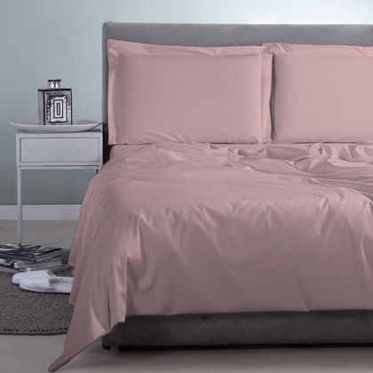 Semi Double Flat Bedsheets 3pcs. Set 170x270cm Satin Cotton Aslanis Home Satin Plain 214 Rose Dust 696970