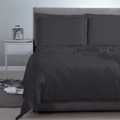 Semi Double Flat Bedsheets 3pcs. Set 170x270cm  Satin Cotton Aslanis Home Satin Plain 198 Parisian Night 697953