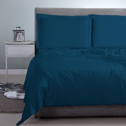 Queen Size Flat Bedsheet 250x270cm Satin Cotton Aslanis Home Satin Plain 451 Venice Blue 697850​