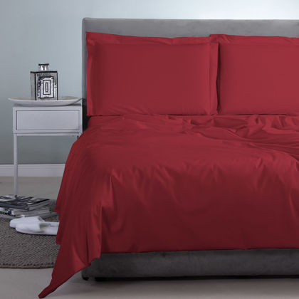 Queen Size Flat Bedsheets 4pcs. Set 250x270cm Satin Cotton Aslanis Home Satin Plain 259 Cabernet 697929​