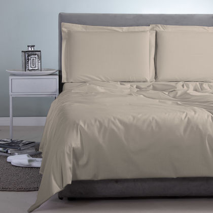 Queen Size Flat Bedsheets 4pcs. Set 250x270cm Satin Cotton Aslanis Home Satin Plain 139 Sand 697003​