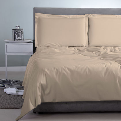 King Size Flat Bedsheets 4pcs. Set 260x265cm Satin Cotton Aslanis Home Satin Plain 040 Double Cream 697103​