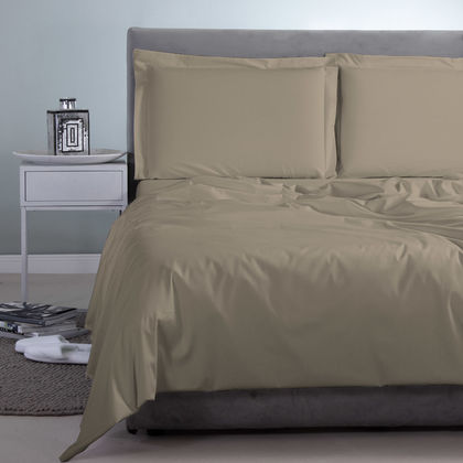 Queen Size Flat Bedsheets 4pcs. Set 250x270cm Satin Cotton Aslanis Home Satin Plain 140 Dusty Olive 697004
