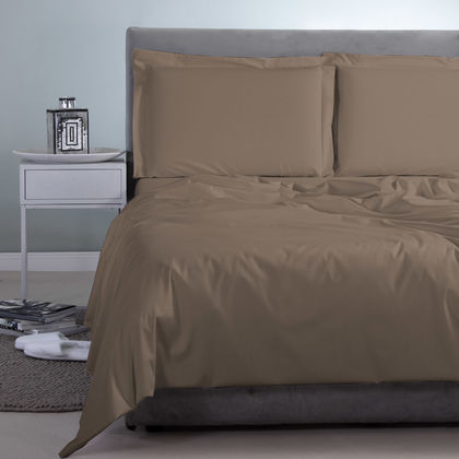 King Size Flat Bedsheets 4pcs. Set 260x265cm Satin Cotton Aslanis Home Satin Plain 172 Benny Brown 697108