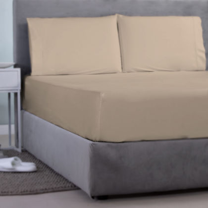 Single Size Fitted Bedsheet 100x200+35cm Satin Cotton Aslanis Home Satin Plain 438 Warm Beige 697891