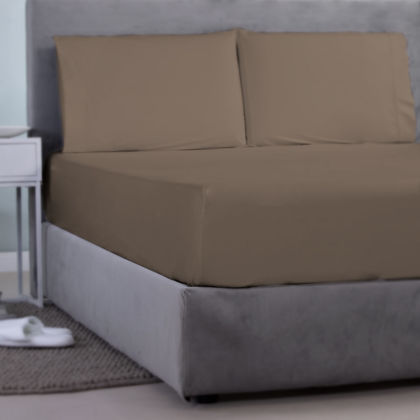 Double Size Fitted Bedsheet 150x200+35cm Satin Cotton Aslanis Home Satin Plain 172 Benny Brown 698397