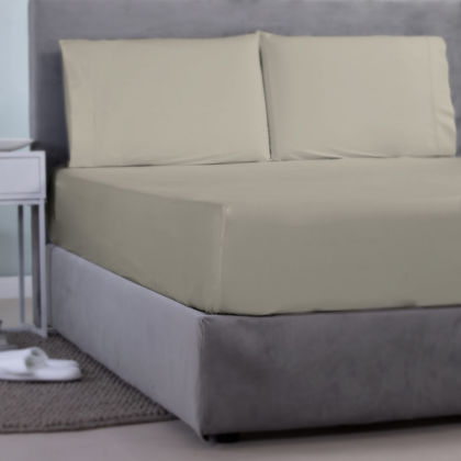 Double Size Fitted Bedsheet 150x200+35cm Satin Cotton Aslanis Home Satin Plain 040 Double Cream 698392​