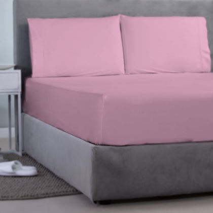 Single Size Fitted Bedsheet 100x200+35cm Satin Cotton Aslanis Home Satin Plain 020 Baby Pink 696978