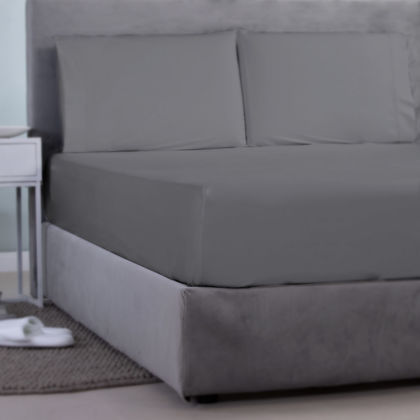 King Size Fitted Bedsheet 180x200+35cm Satin Cotton Aslanis Home Satin Plain 122 Ultimate Grey 697974​