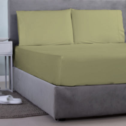 Single Size Fitted Bedsheet 100x200+35cm Satin Cotton Aslanis Home Satin Plain 268 Olive Green 696986​