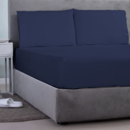 Double Size Fitted Bedsheet 150x200+35cm Satin Cotton Aslanis Home Satin Plain 275 Blue Navy 698417