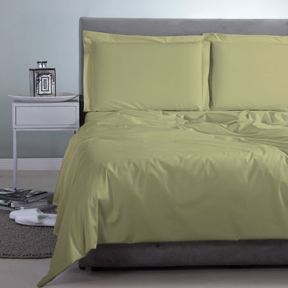 Queen Size Flat Bedsheet 250x270cm Satin Cotton Aslanis Home Satin Plain 268 Olive Green 696870​