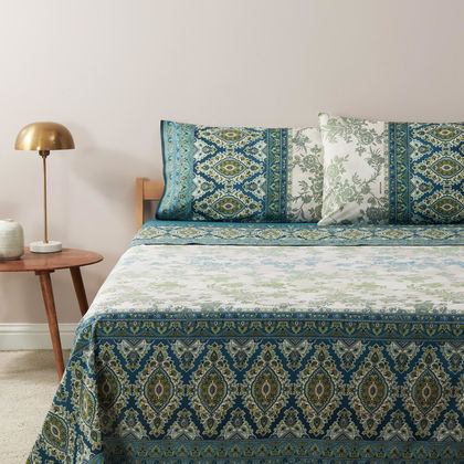 Queen Size Flat Bedsheets 4pcs. Set 250x280cm Cotton Bassetti Agrigento - Olive 714432 