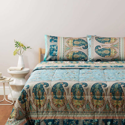 Queen Size Flat Bedsheets 4pcs. Set 250x280cm Cotton Satin Bassetti BG Genova - Green 694662
