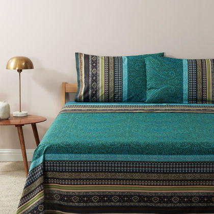 Queen Size Flat Bedsheets 4pcs. Set 250x280cm Cotton Bassetti Maser - Green 714435