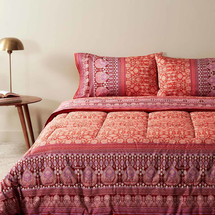 Queen Size Flat Bedsheets 4pcs. Set 250x280cm Cotton Satin Bassetti Mira - Red 714446