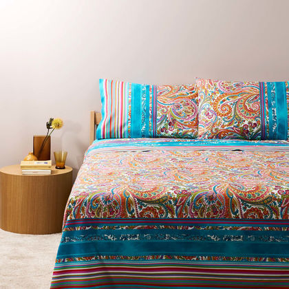 Queen Size Bedspread 255x265cm Cotton Bassetti Noto - Turqoise 698956