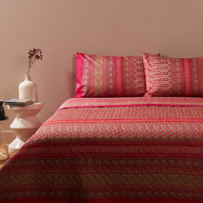 Queen Size Flat Bedsheets 4pcs. Set 250x280cm Cotton Satin Bassetti Piazza Ducale - Pink 684030
