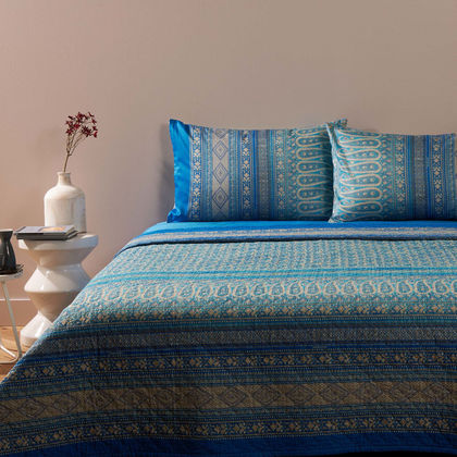 Queen Size Bedspread 255x265cm CottonBassetti Piazza Ducale - Blue 684025