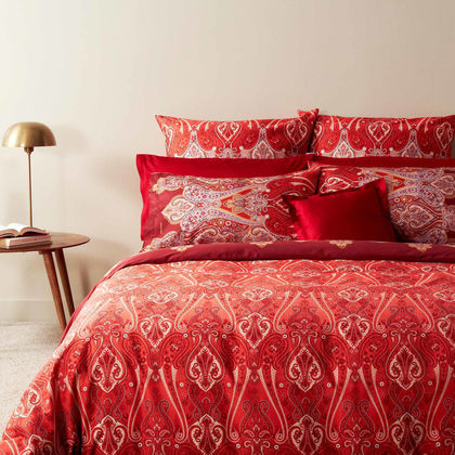 Queen Size Flat Bedsheets 4pcs. Set 250x280cm Cotton Satin Bassetti Ragusa - Bordeaux 714448