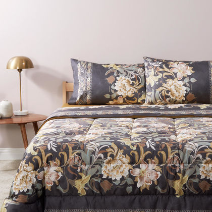 Queen Size Flat Bedsheets 4pcs. Set 250x280cm Cotton Satin Bassetti Verona - Grey/ Brown 714451