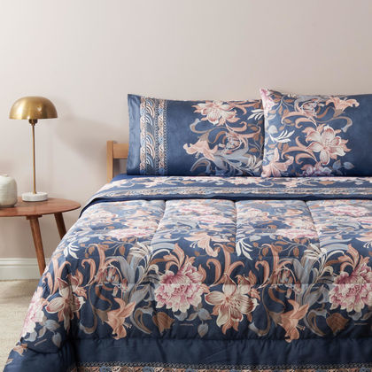 Queen Size Flat Bedsheets 4pcs. Set 250x280cm Cotton Satin Bassetti Verona - Blue/ Raf 714450