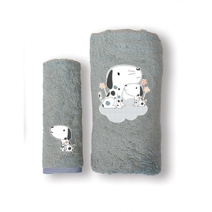 Baby's Towels Set 2pcs 30x50/70x130 SB Home S Baby Collection Puppy Silver 100% Cotton