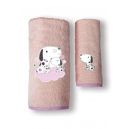 Baby's Towels Set 2pcs 30x50/70x130 SB Home S Baby Collection Puppy Pink 100% Cotton