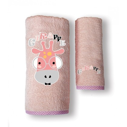 Baby's Towels Set 2pcs 30x50/70x130 SB Home S Baby Collection Giraffe Pink 100% Cotton