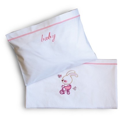 Baby's Crib Sheets Set 3pcs 120x160 SB Home S Baby Collection Bike Pink 100% Cotton 152TC