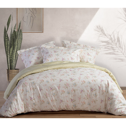 King Size Bed Sheets Set 4pcs 270x280 NEF-NEF Premium Collection Vana Ecru/Grey 100% Pennie Sateen Cotton 210TC