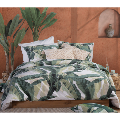 Queen Size Flat Bedsheets 4pcs. Set 240x270cm Cotton NEF-NEF Smart Line Tropicana Green 035219