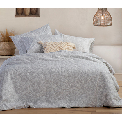 King Size Fitted Bed Sheets 4pcs. Set 180x200+35cm Cotton NEF-NEF Smart Line - Garnet - Grey  035241