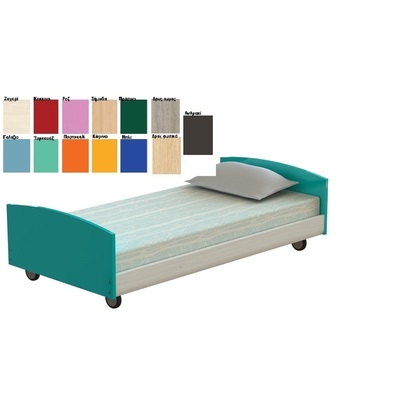 Wooden Wheeled Single Bed for mattress 90x200