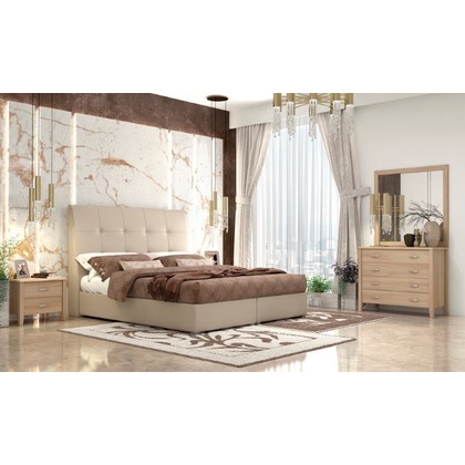 Wooden Singe Bed with Leather /Mocha