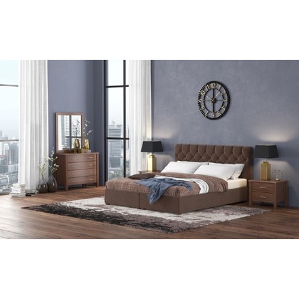 Wooden Singe Bed with Leather /Mocha