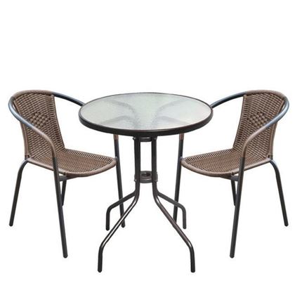 BALENO Set Κήπου - Βεράντας : Τραπέζι + 2 Πολυθρόνες Μέταλλο Καφέ - Wicker Brown  Ε240