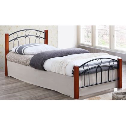 Υπέρδιπλο Κρεβάτι Μεταλλικό με Ξύλο (για Στρώμα 160x200cm) Norton Μαύρο/ Καρυδί   Ε8109