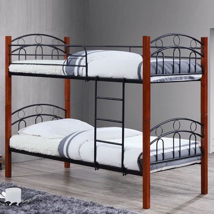 Κρεβάτι Κουκέτα Μεταλλικό με Ξύλο (Στρώμα 90x190cm) Norton Μαύρο/Καρυδί  Ε8071