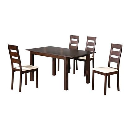 Σετ Τραπεζαρία με Τέσσερις Καρέκλες Ξύλο Οξιάς/ PVC Τραπέζι 120+30x80x74cm/Καρέκλα 45x52x97cm Miller Σκούρο Καρυδί/ Εκρού  Ε781,S