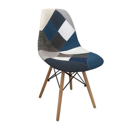 Σετ Καρέκλες 4 τμχ Ξύλο/ Πολυπροπυλένιο/ Ύφασμα Patchwork Μπλέ 47x54x82cm Art ΕΜ123,83