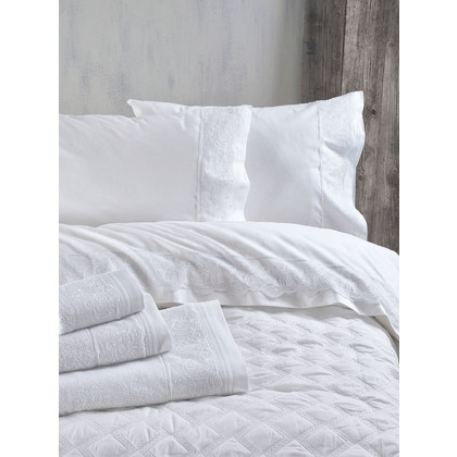 Bed Sheet Set with Lace (Flat) 230x260cm Rythmos Anika-Λευκό