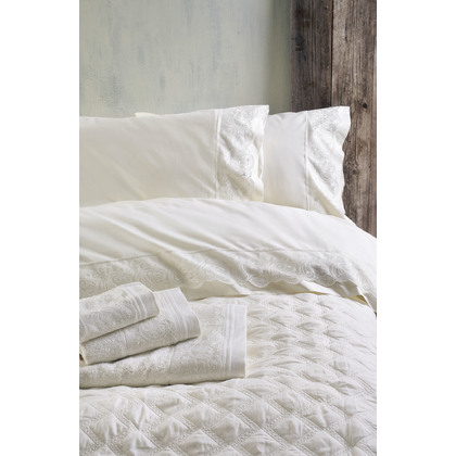 Bed Sheet Set with Lace (Flat) 230x260cm Rythmos Anika-Ecrou